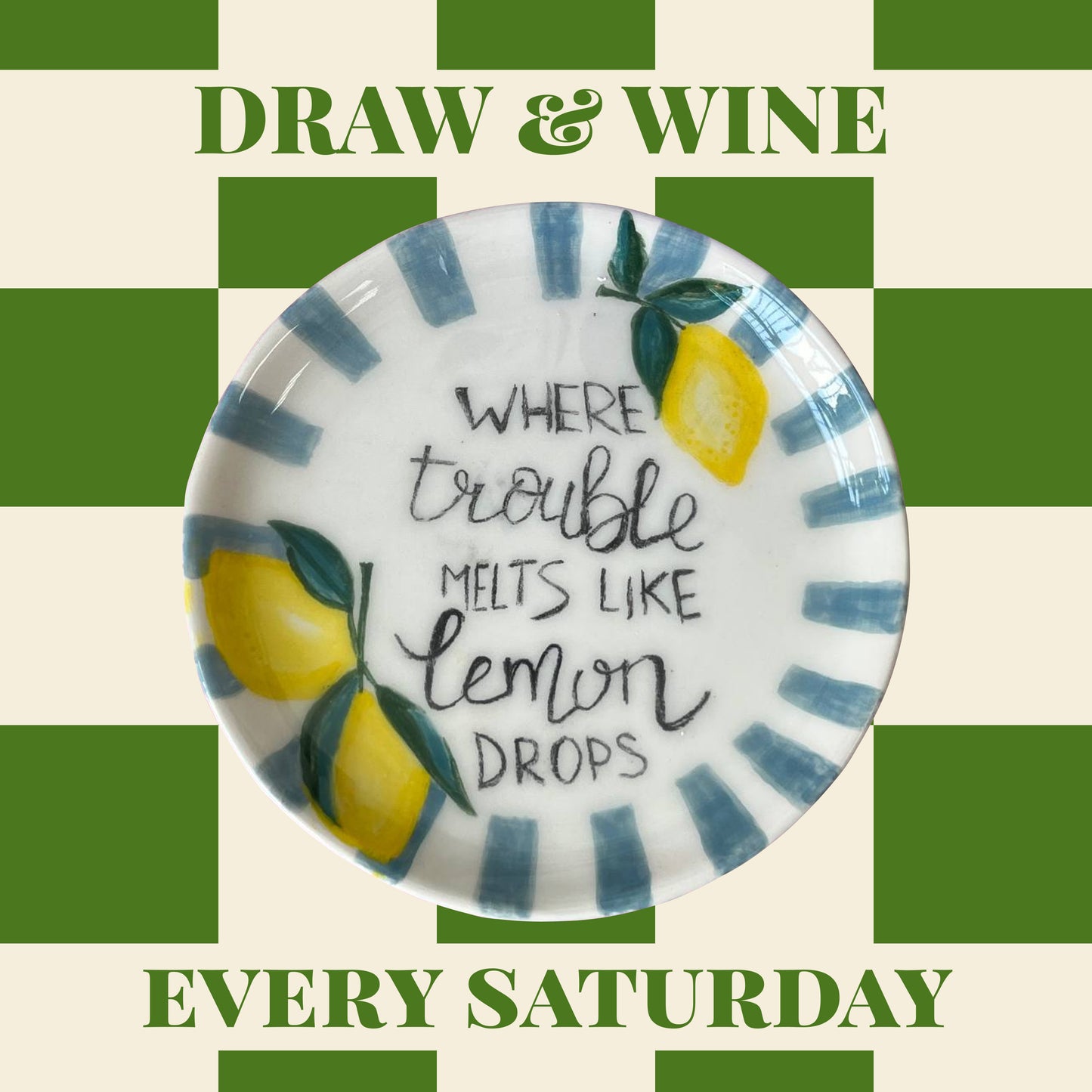 Draw & Wine: Ceramic painting of Cup + big plate/Set of 2 cups