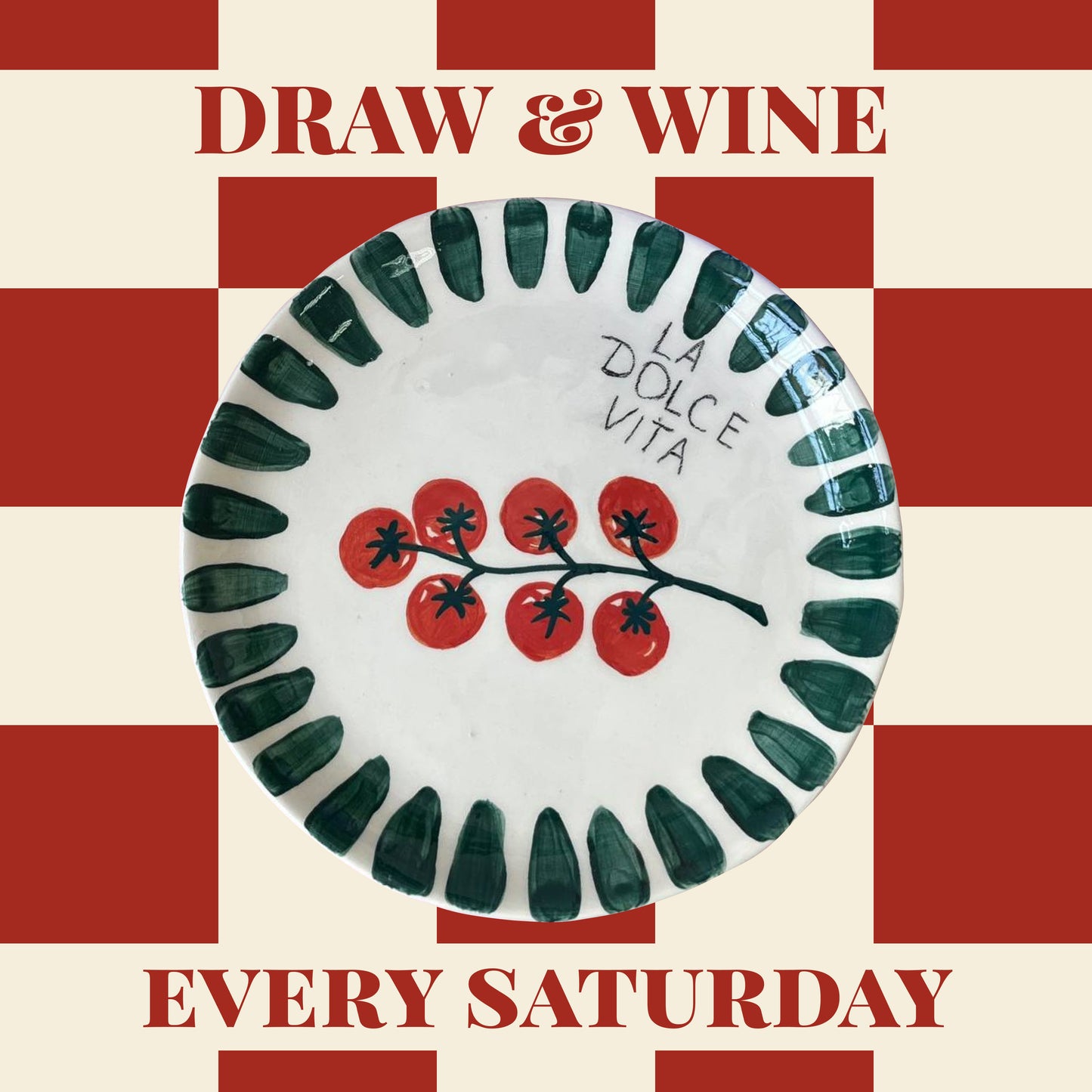 Draw & Wine: Ceramic painting of Cup + big plate/Set of 2 cups