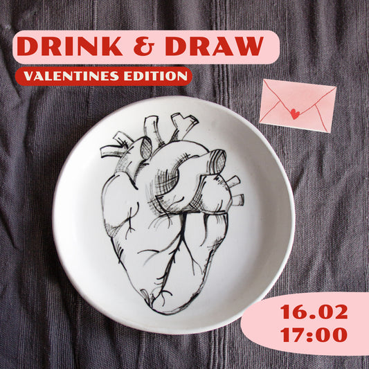 DRINK & DRAW: Big plate + cup | Valentine's workshop