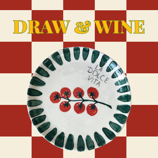 Draw & Wine: Ceramic painting of Cup + big plate/Set of 2 cups